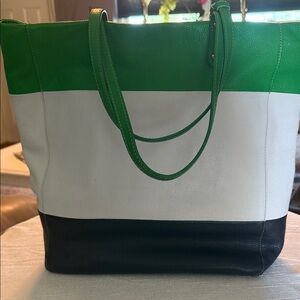 Cynthia Rowley Green, White & Black Colorblock Leather Tote